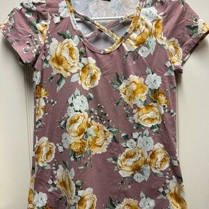 Floral Print Women's Top - Yellow and White on Mauve